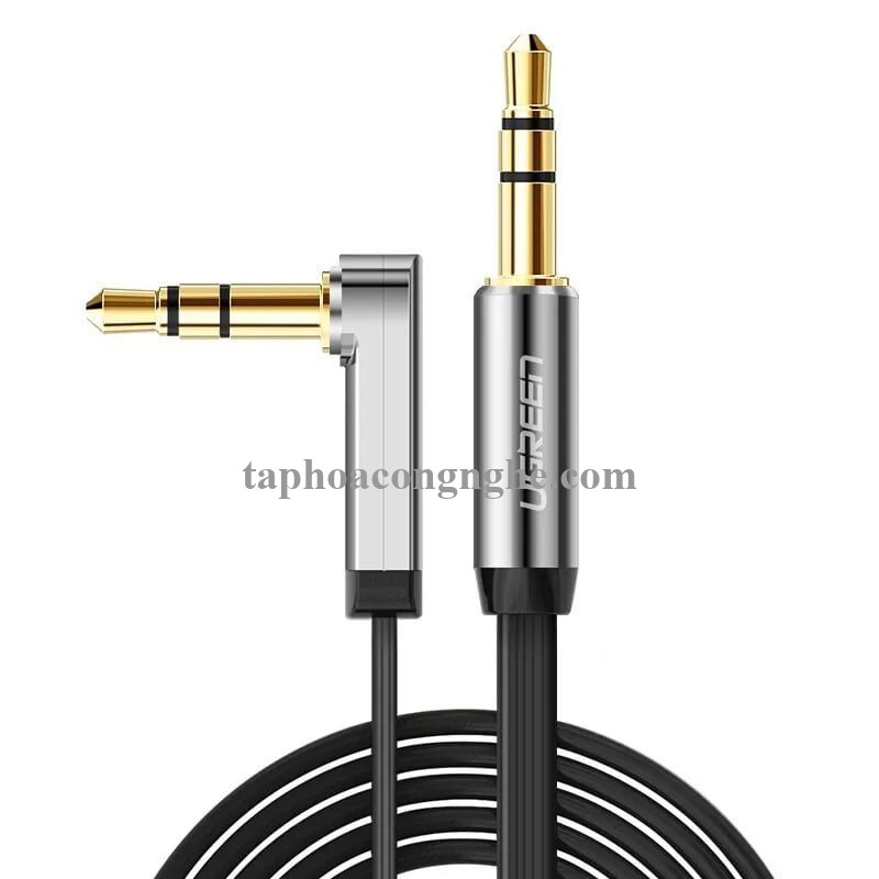 Ugreen 10596 0.5M màu Đen Cáp âm thanh 2 đầu 3.5mm dương đầu vuông góc mạ vàng AV119 30010596